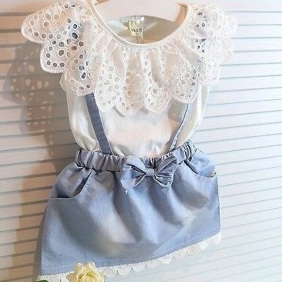 👧🏼🆕Blue🎀front suspenders dress& top eyelet - Picture 3 of 8